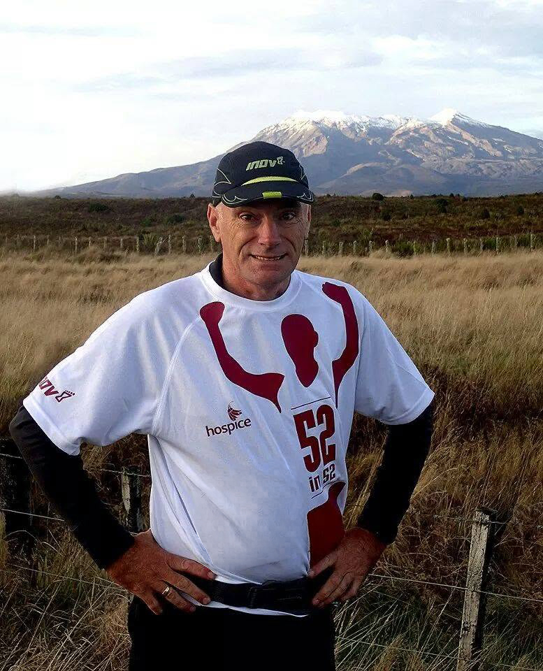 Mike wearing his Hospice 52 in 52 shirt during his fundraising challenge